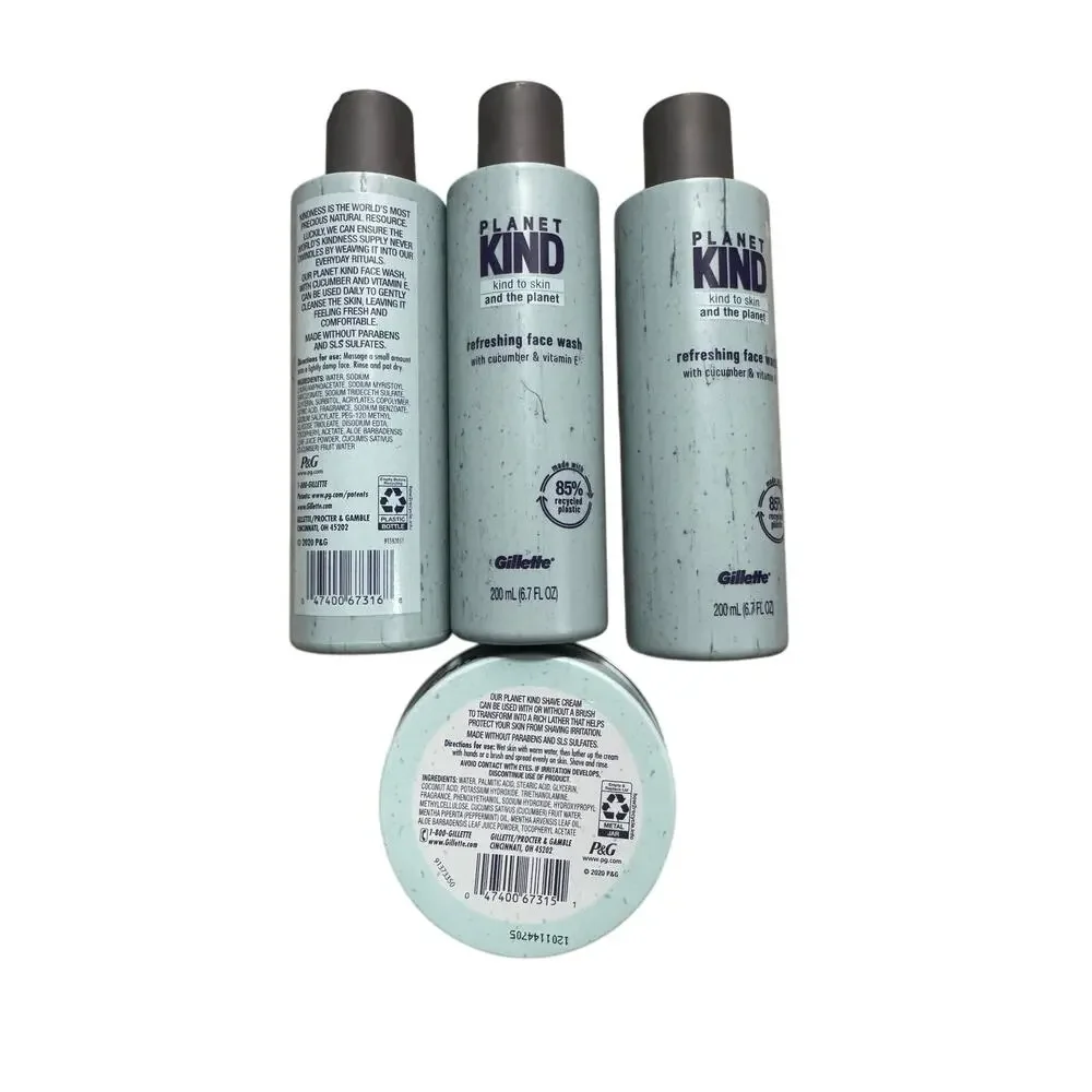 Planet Kind by Gillette Face Wash 6.7 oz x3 + Protective Shave Cream Bundle NWT